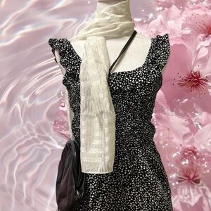 LOFT Monochrome Ruffled Black and White Polka Dot Dress